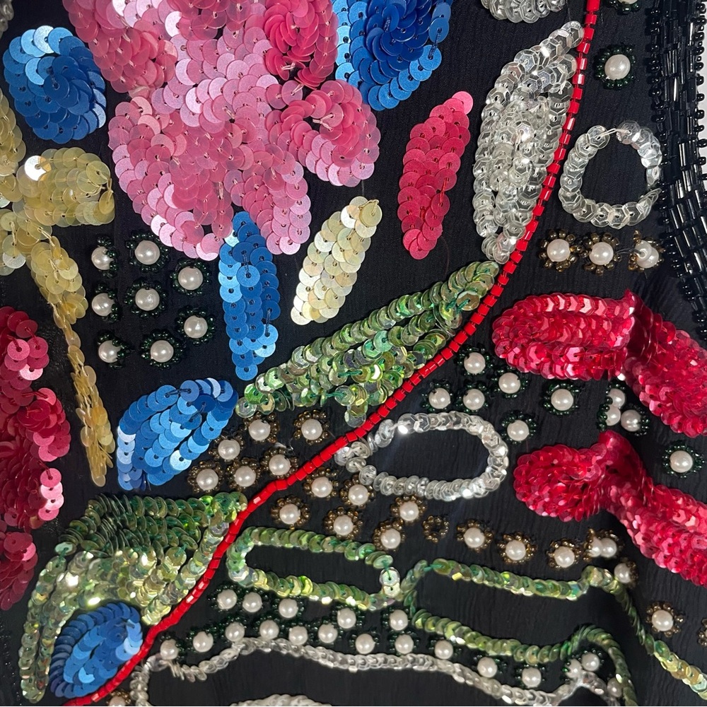 Vintage Silk Floral Fully Beaded and Sequined Vest - Picture 7 of 10